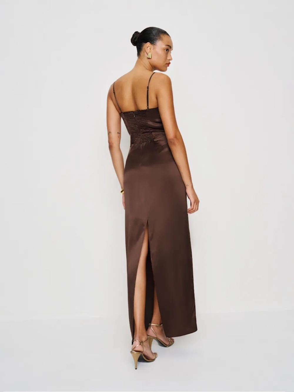 Reformation Brown Satin Slip Maxi Dress 2 - Picture 2 of 4